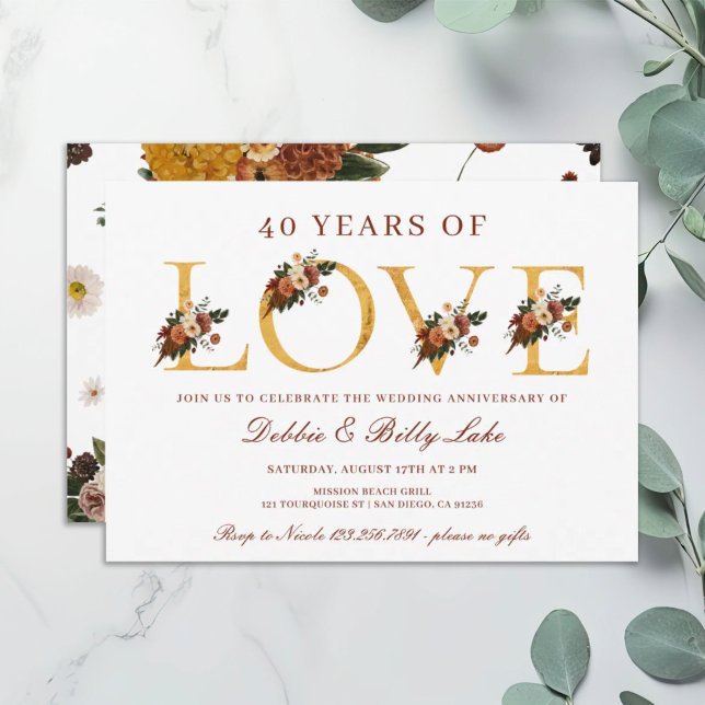 Fortieth Anniversary Party 40 Years of Love Invitation (Creator Uploaded)