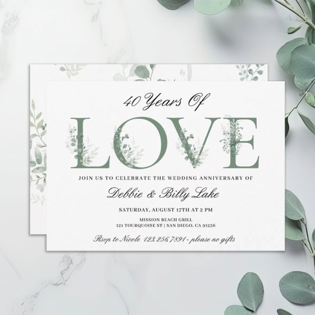 Fortieth Anniversary Party 40 Years of Love Invitation (Creator Uploaded)