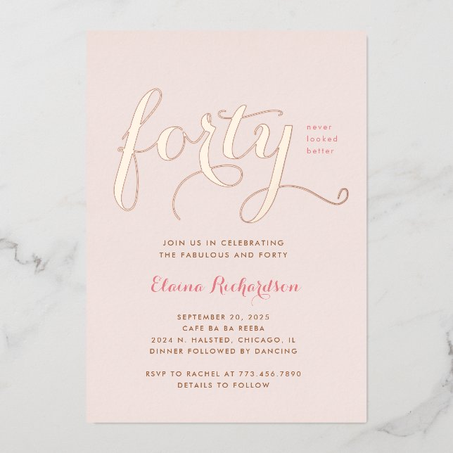Fortieth Birthday Party Invitation Glamourous Pink (Front)