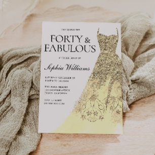 Fortieth Gold Sparkle Dress 40th Birthday Party  Invitation