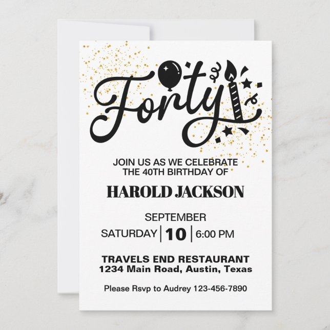 Fortieth Milestone Birthday Invitation (Front)