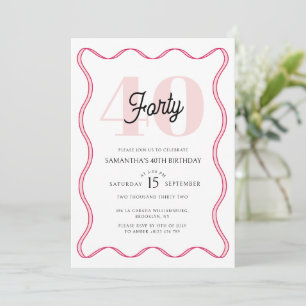 Fortieth Retro Wavy Borders 40th Birthday Invitation