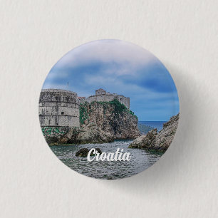 Fortress walls, rocky coast and sea in Croatia 3 Cm Round Badge