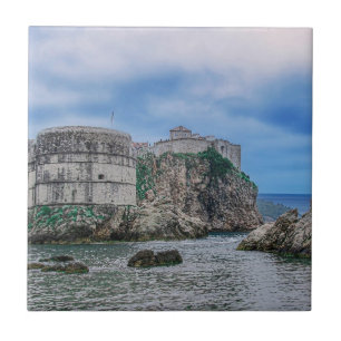 Fortress walls, rocky coast and sea in Croatia Ceramic Tile