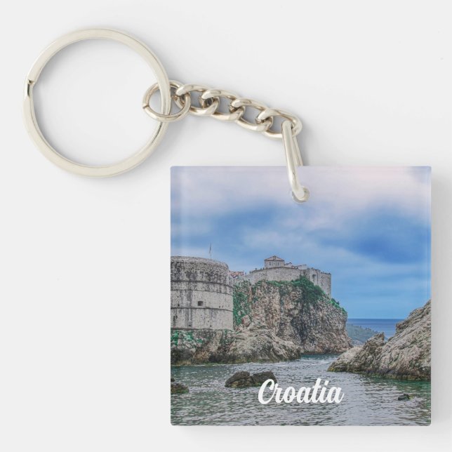 Fortress walls, rocky coast and sea in Croatia Key Ring (Front)