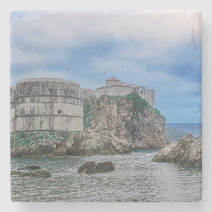 Fortress walls, rocky coast and sea in Croatia Stone Coaster