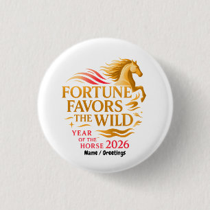 Fortune Favors the Wild Art Year of the Horse 2026 3 Cm Round Badge