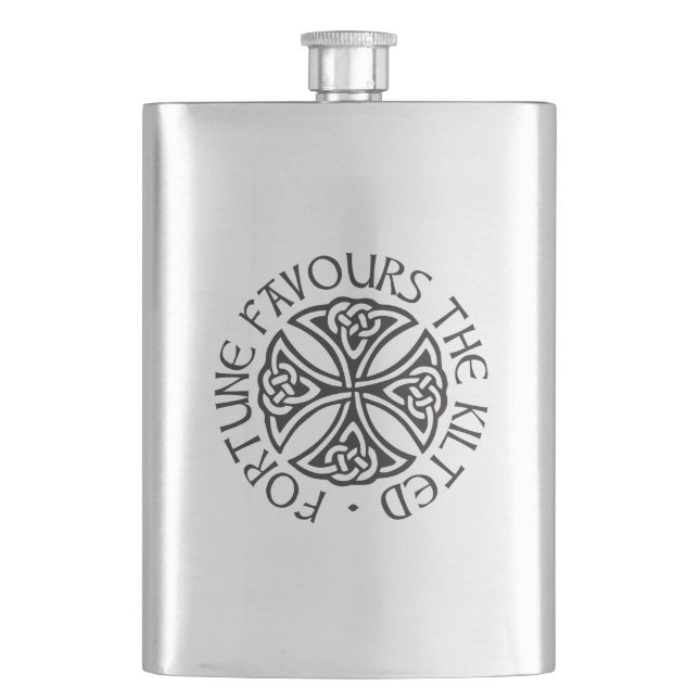 Fortune Favours the Kilted Hip Flask (Front)