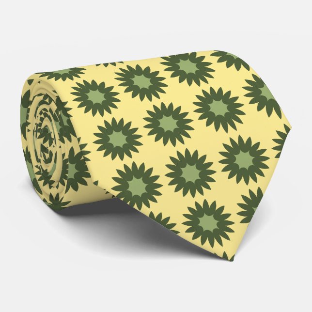Fortune Geometric Floral Yellow & Olive Two-Sided Tie (Rolled)
