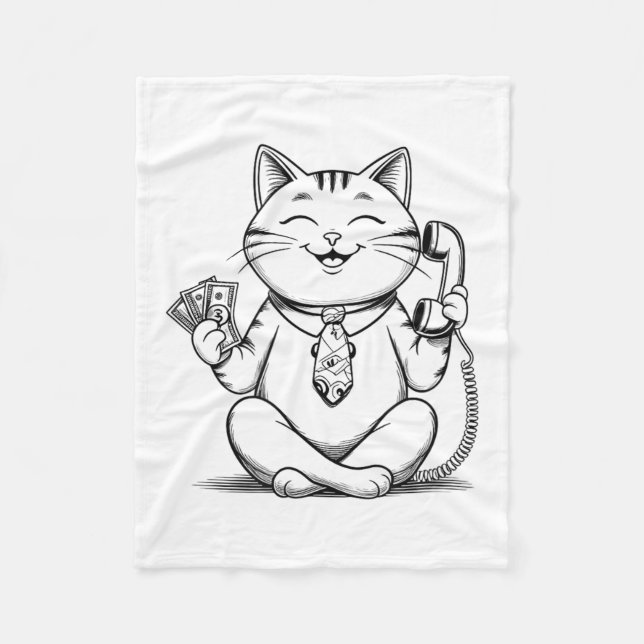 Fortune Kitty Meme Graphic Kawaii Maneki Neko Doll Fleece Blanket (Front)