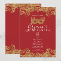 Fortune Red Gold Lace Masquerade 15 Quinceañera  