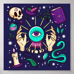 Fortune Teller Mystical Gypsy Crystal Ball Purple Poster