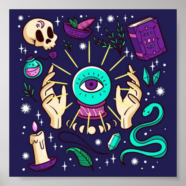 Fortune Teller Mystical Gypsy Crystal Ball Purple Poster (Front)