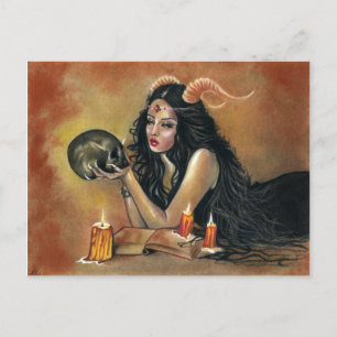 Fortune teller skulls candles postcard