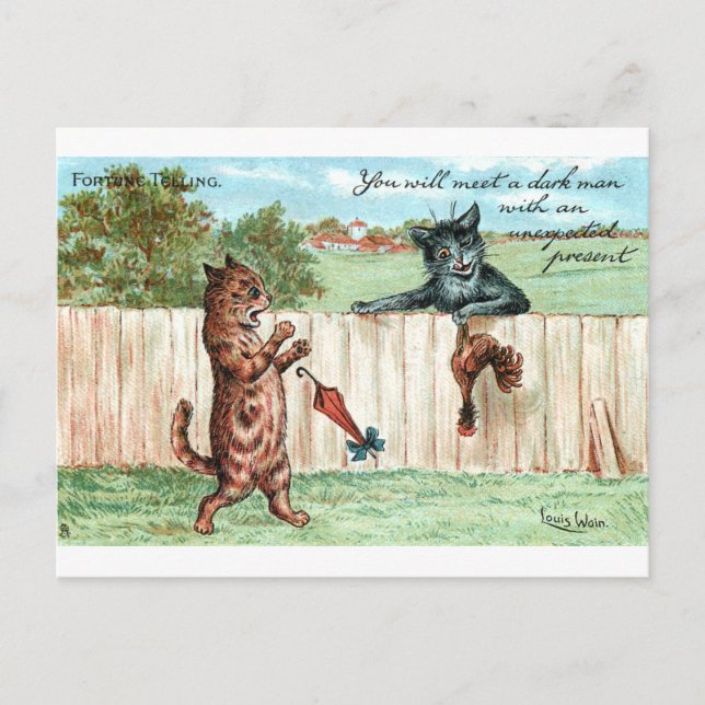 Fortune Telling Unexpected Gift by Louis Wain Postcard (Front)