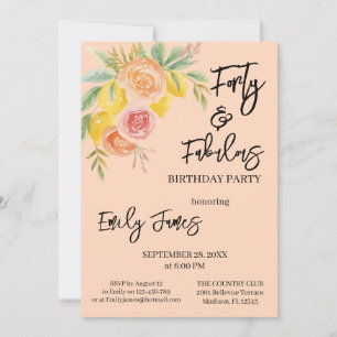 Forty 40th Birthday Floral Invitation For Woman