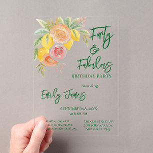 Forty 40th Birthday Floral Invitation For Woman
