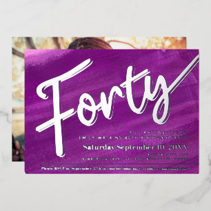 Forty 40th Birthday party purple art gold script