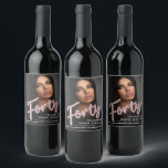 Forty 40th Birthday photo script glitter pink Wine Label<br><div class="desc">Forty bold glitter style effect script text in rose pink and sliver hues on black wine or drink label. Personalise this 40th birthday party script labels with a photo of your birthday girl, name and drink or wine description or message. Ideal for your party tables or to gift to a...</div>