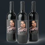 Forty 40th Birthday photo script glitter pink Wine Label<br><div class="desc">Forty bold glitter style effect script text in rose pink and sliver hues on black wine or drink label. Personalise this 40th birthday party script labels with a photo of your birthday girl, name and drink or wine description or message. Ideal for your party tables or to gift to a...</div>