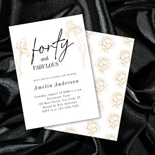 Forty 40th Gold Flowers Modern Birthday Party Invitation
