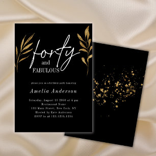 Forty 40th Gold Greenery Black Birthday Party Invitation