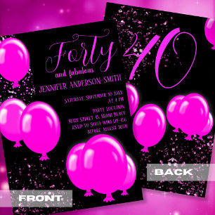 Forty and fabulous  Birthday Party Neon pink Invitation