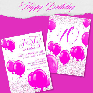 Forty and fabulous  Birthday Party Neon pink Invitation