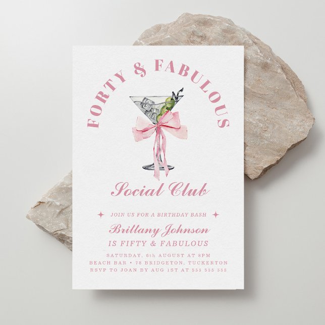 Forty and Fabulous Bow & Martini 40th Birthday Invitation (Creator Uploaded)