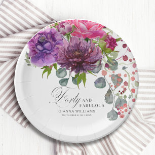 Forty and Fabulous Elegant Floral 40th Birthday Paper Plate