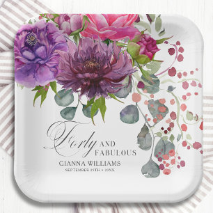 Forty and Fabulous Elegant Floral 40th Birthday Paper Plate