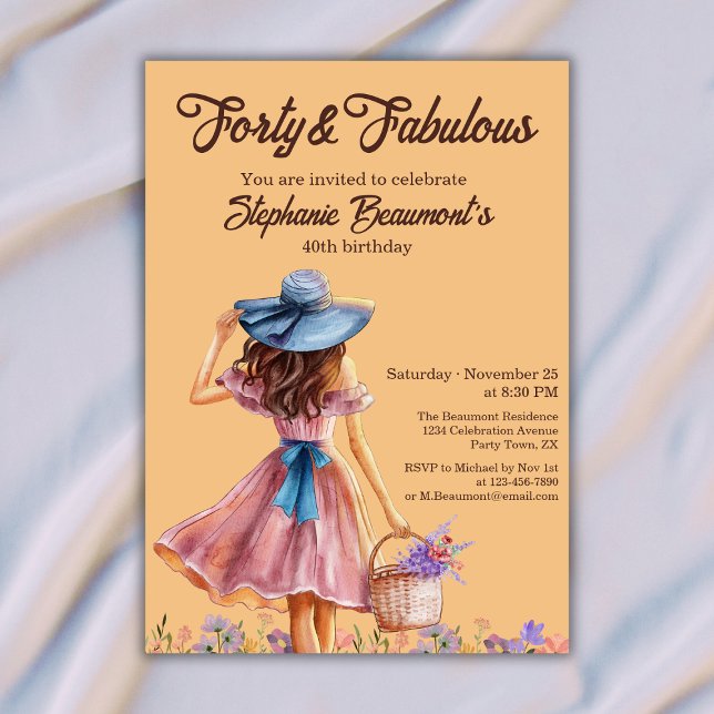 Forty and Fabulous Elegant Woman's 40th Birthday  Invitation (Creator Uploaded)