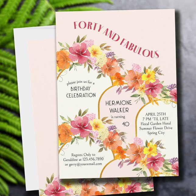 Forty and Fabulous Floral Gold Arch 40th Birthday Invitation (Creator Uploaded)