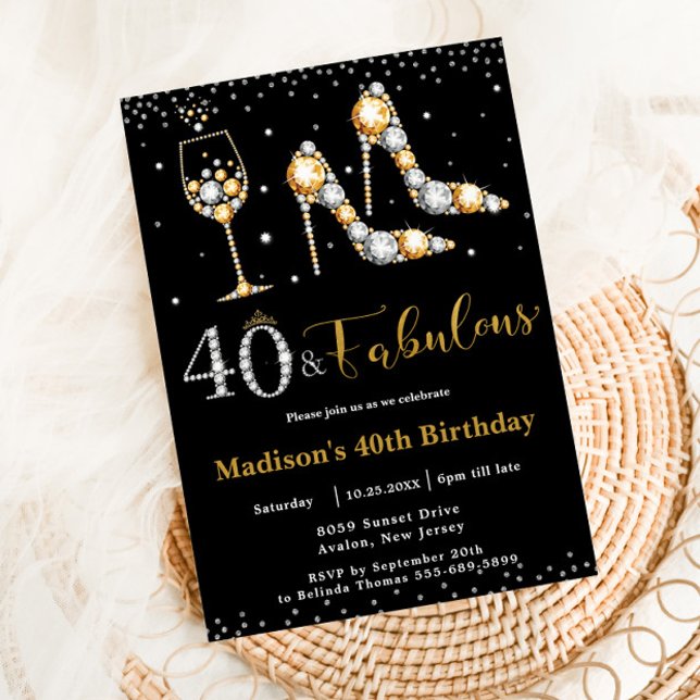 Forty and Fabulous High Heel Bubbly 40th Birthday Invitation (Creator Uploaded)