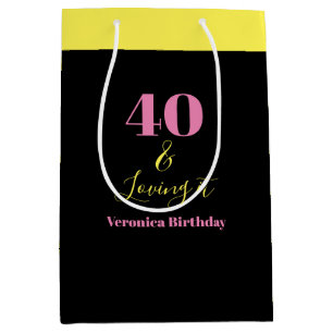 Forty and Loving It 40th Birthday Black Yellow Medium Gift Bag
