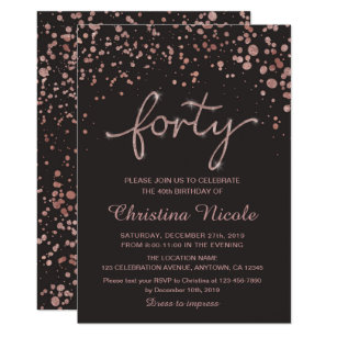 Forty Birthday Invite, Rose Gold Gray Confetti Invitation