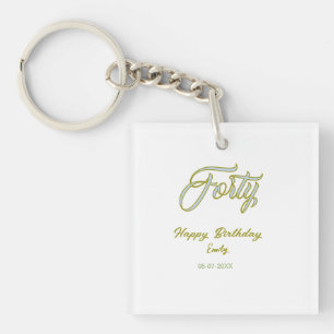 forty birthday name date blue green pastel trendy key ring