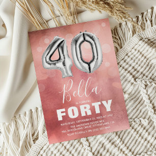 Forty Birthday Party Modern Pink Age Balloon  Invitation