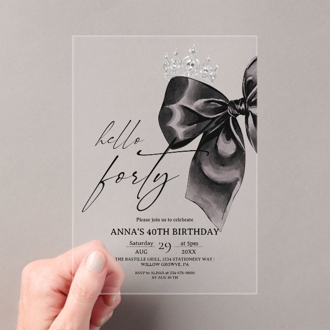 Forty Black Bow 40th Birthday Invitation (Insitu (Handheld))