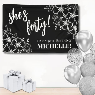 Forty Black White 40th Birthday Party Banner