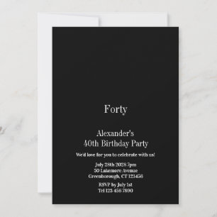 Forty Black White Minimal 40th Birthday Party Invitation