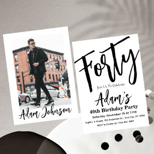 Forty Black & White Modern 40th Birthday Party  Invitation