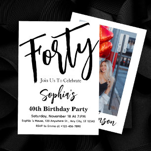 Forty Black & White Modern 40th Birthday Party  Invitation