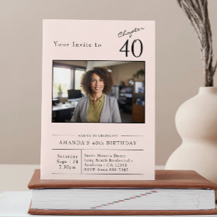 Forty Blush Pink 40th Birthday Party Photo Invitation