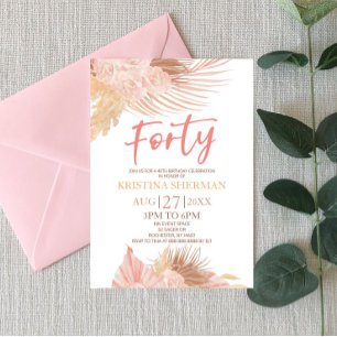 Forty Boho Pink Floral 40th Birthday Party Invitation