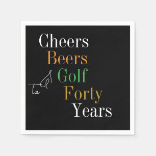 Forty Cheers Beers Golf Black Gold 40th Birthday Napkin