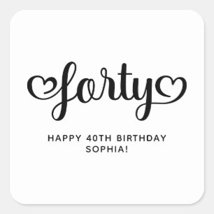 Forty Cute Hearts Script 40th Birthday Square Sticker