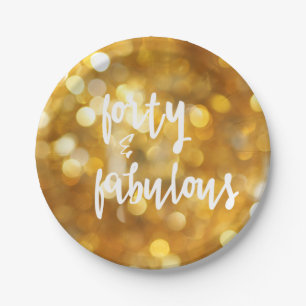 Forty & Fabulous - 40th Birthday Gold Sparkles Paper Plate