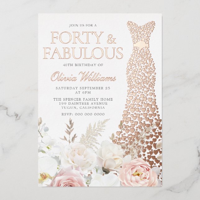 Forty & Fabulous 40th Birthday Party Rose Gold (Front)