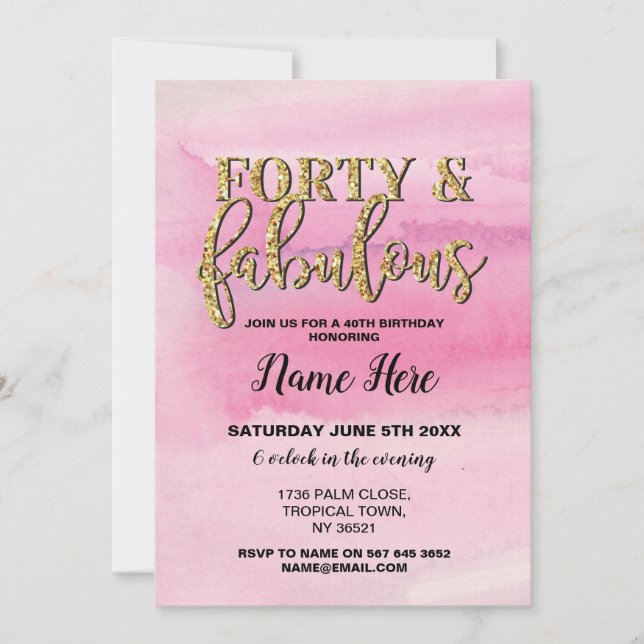 Forty & Fabulous Birthday Party Pink 40th Invite (Front)